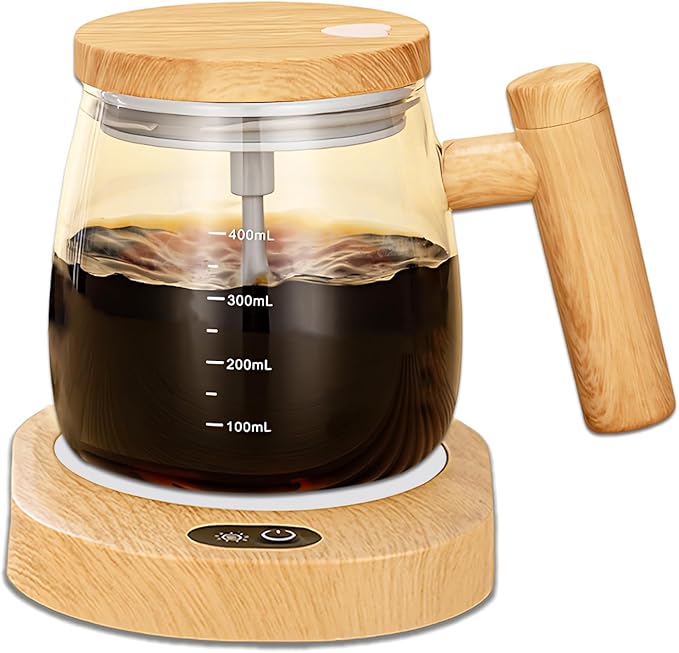 Electric Mixing Kettle & Self-Stirring Coffee Mug – Borosilicate Glass with 55° Constant Temperature Coaster, 400ml