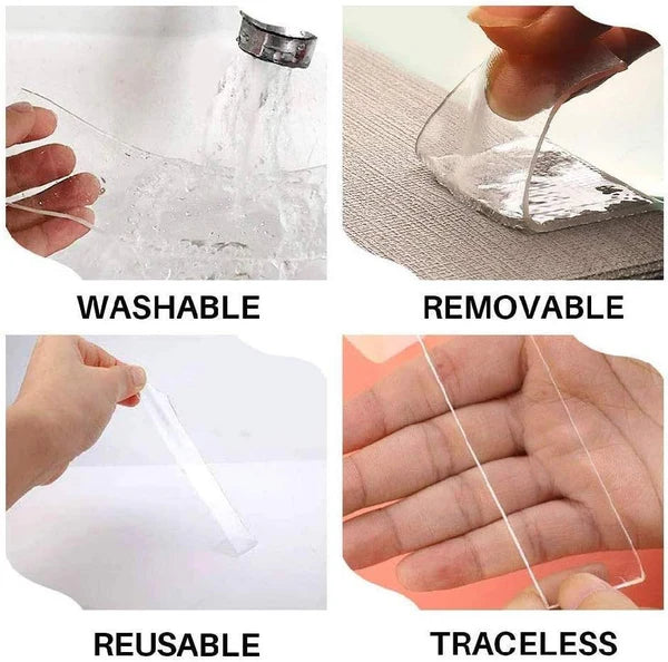 Ivy Grip Tape Strong Removable Washable and Reusable Anti Slip Double Sided Transparent Tape 1 Meter