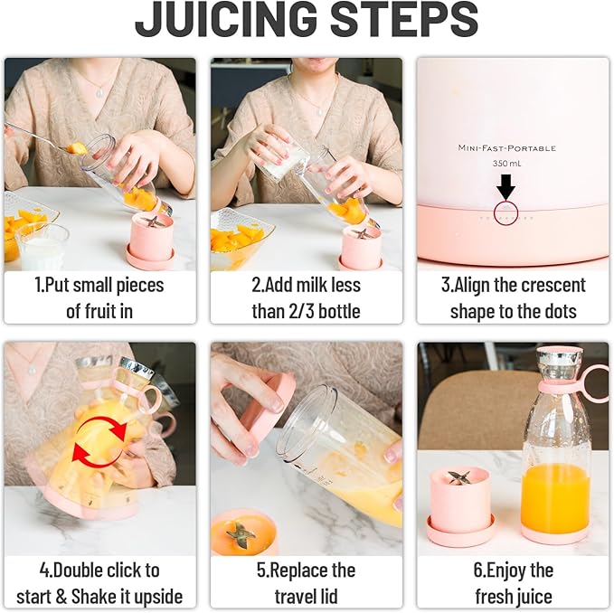 Portable Electric Juice Blender Cup 380ml – Wireless Charging & Built-in Battery