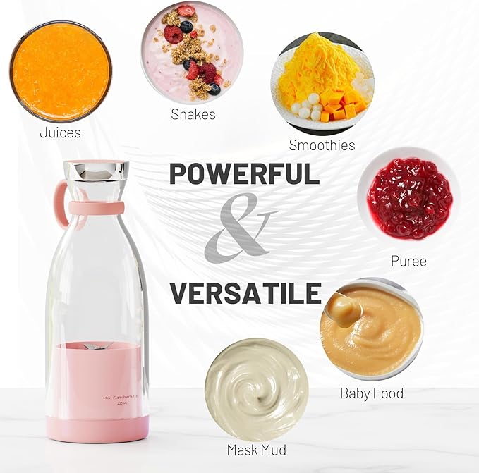 Portable Electric Juice Blender Cup 380ml – Wireless Charging & Built-in Battery