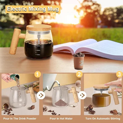 Electric Mixing Kettle & Self-Stirring Coffee Mug – Borosilicate Glass with 55° Constant Temperature Coaster, 400ml