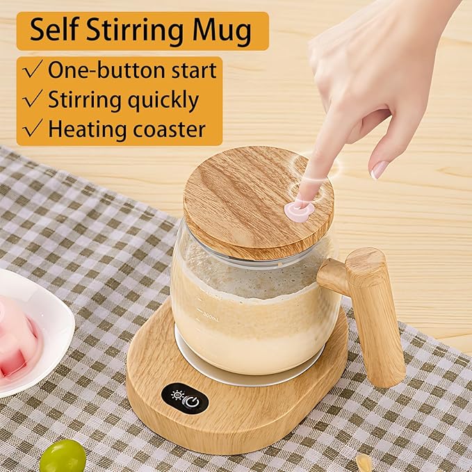 Electric Mixing Kettle & Self-Stirring Coffee Mug – Borosilicate Glass with 55° Constant Temperature Coaster, 400ml