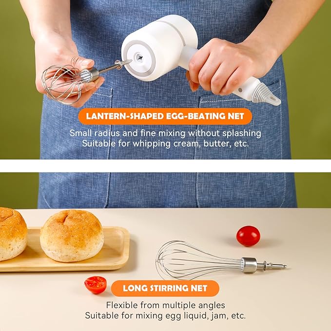 Cordless Hand Mixer & Food Chopper – 3-Speed USB Rechargeable with 300ml Glass Bowl