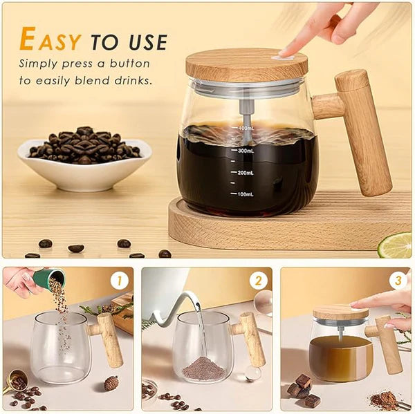 Electric Mixing Kettle & Self-Stirring Coffee Mug – Borosilicate Glass with 55° Constant Temperature Coaster, 400ml