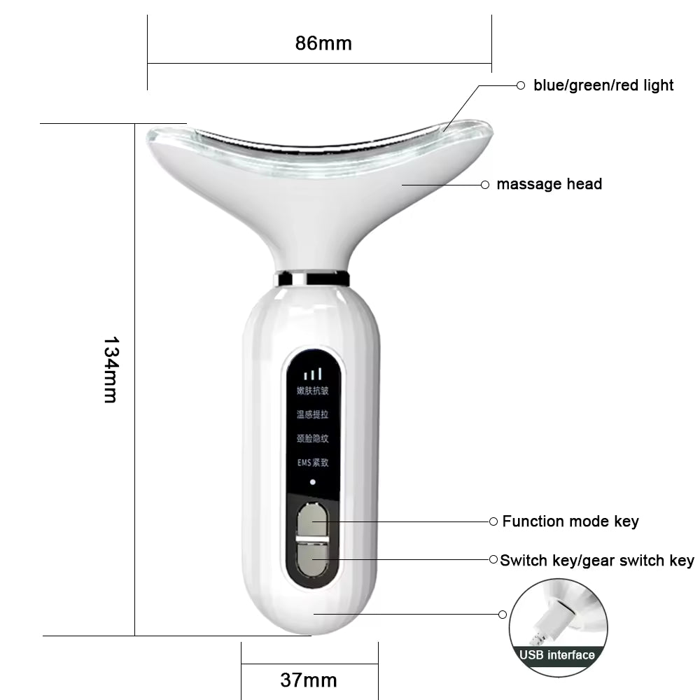 LED Neck & Face Beauty Device – 3-Color Photon Therapy for Skin Tightening & Anti-Wrinkle