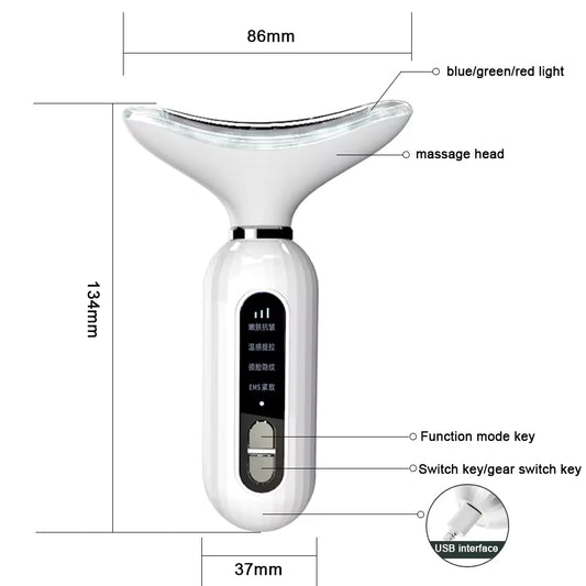 LED Neck & Face Beauty Device – 3-Color Photon Therapy for Skin Tightening & Anti-Wrinkle