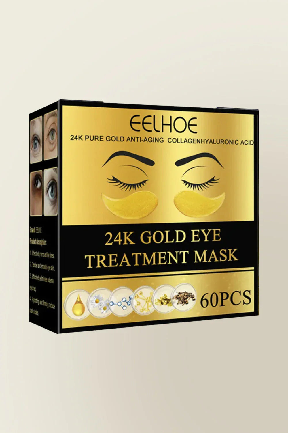 EELHOE 24K Gold Eye Mask – 60 Pcs (30 Pairs)