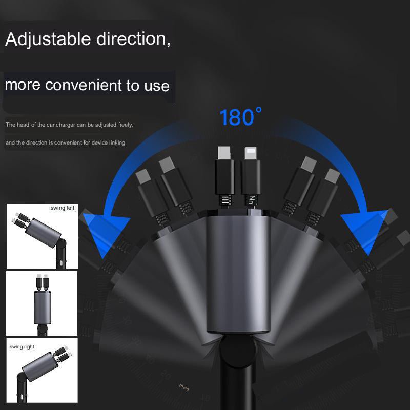 124W 360° Rotatable Fast Car Charger with Built-In Cables