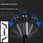 124W 360° Rotatable Fast Car Charger with Built-In Cables