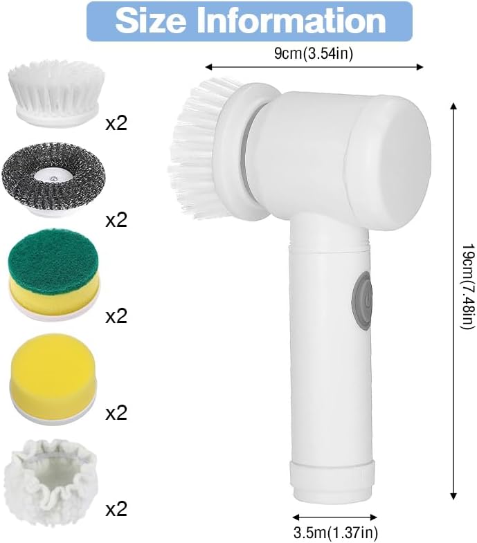 Electric Spin Scrubber – Rechargeable Cleaning Brush with 5 Heads & Adjustable Speeds