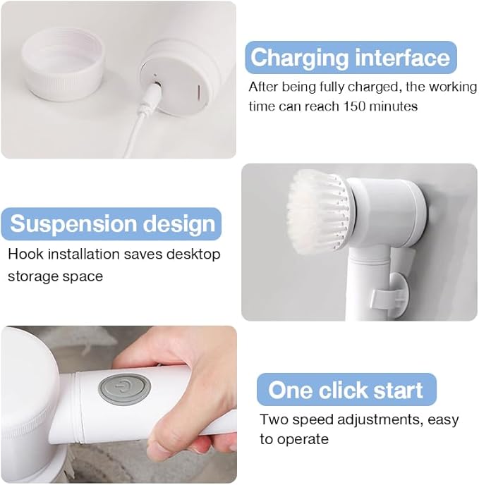 Electric Spin Scrubber – Rechargeable Cleaning Brush with 5 Heads & Adjustable Speeds