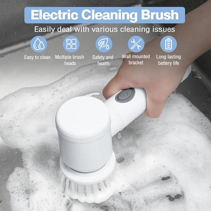 Electric Spin Scrubber – Rechargeable Cleaning Brush with 5 Heads & Adjustable Speeds