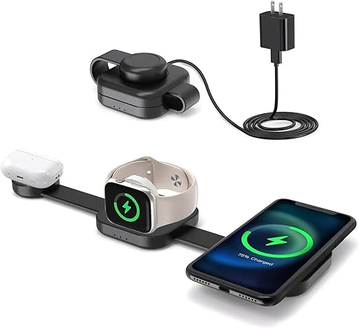 3-in-1 Wireless Charger – Magnetic Travel Charging Station for Phone, Watch & Earbuds