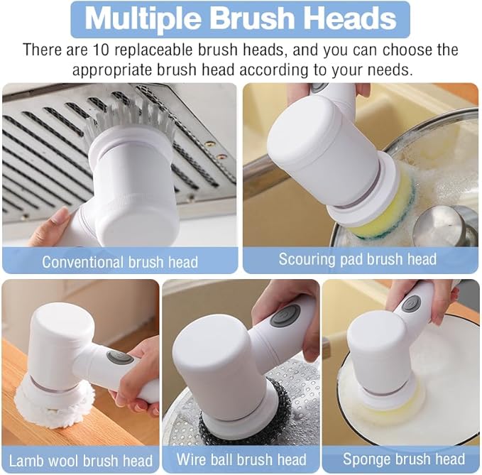 Electric Spin Scrubber – Rechargeable Cleaning Brush with 5 Heads & Adjustable Speeds
