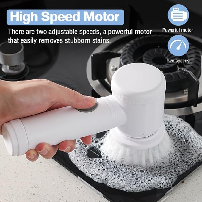 Electric Spin Scrubber – Rechargeable Cleaning Brush with 5 Heads & Adjustable Speeds