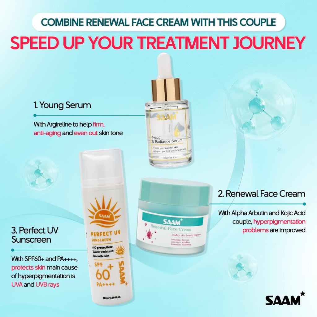 SAAM Renewal Face Cream | Melasma, Freckles, Age Spots & Dark Spots | With Alpha Arbutin and Kojic Acid