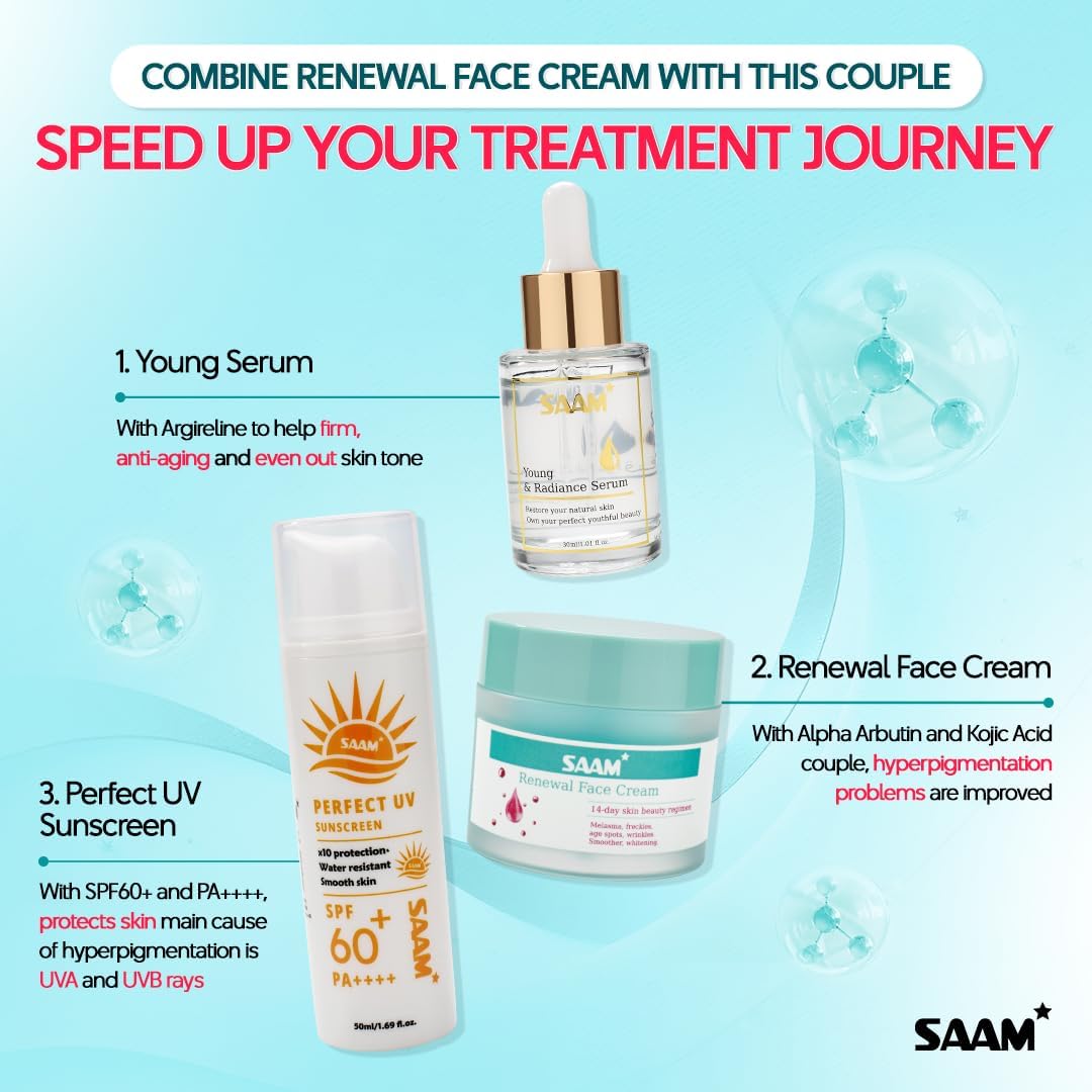 SAAM Renewal Face Cream | Melasma, Freckles, Age Spots & Dark Spots | With Alpha Arbutin and Kojic Acid