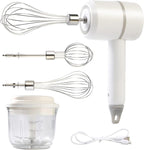 Hand Mixer Electric Garlic Chopper Egg Beater, Cordless Handheld Food Processor with 300ML Glass Container, 3 Speed Adjustable, USB Rechargeable Electric Whisk for Cooking Baking