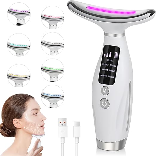 Heated Neck & Face Massager with 7 Light Modes for Anti-Aging, Skin Firming & Neck Lifting
