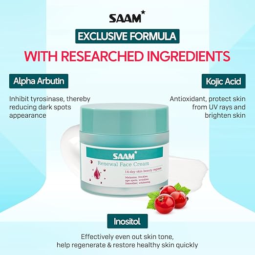 SAAM Renewal Face Cream | Melasma, Freckles, Age Spots & Dark Spots | With Alpha Arbutin and Kojic Acid