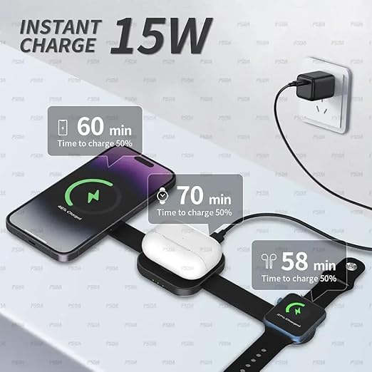 3-in-1 Wireless Charger – Magnetic Travel Charging Station for Phone, Watch & Earbuds