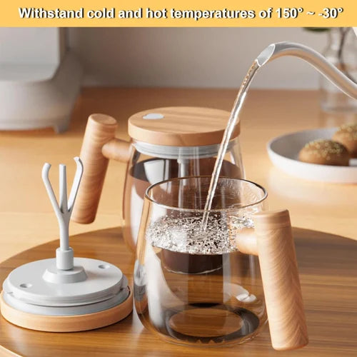 Electric Mixing Kettle & Self-Stirring Coffee Mug – Borosilicate Glass with 55° Constant Temperature Coaster, 400ml