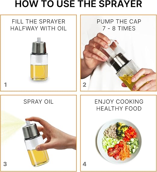 Glass Oil Sprayer 170ml – Leak-Free Mister for Cooking, Air Fryer, Salad, BBQ & Kitchen Use
