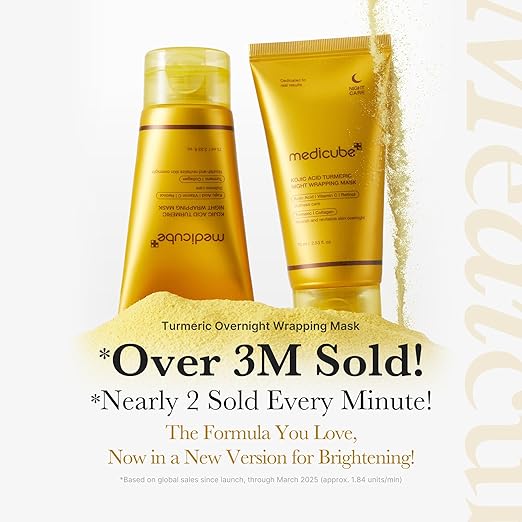 medicube Turmeric Overnight Wrapping Peel Off Mask - Nourishes dull, uneven skin with hydrolyzed collagen for glowing skin and improved elasticity. Korean skincare