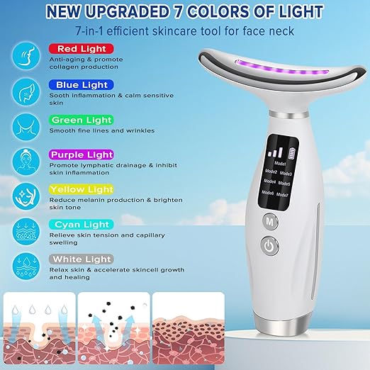 Heated Neck & Face Massager with 7 Light Modes for Anti-Aging, Skin Firming & Neck Lifting