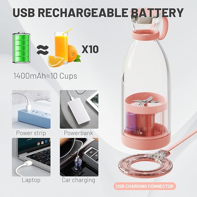Portable Electric Juice Blender Cup 380ml – Wireless Charging & Built-in Battery