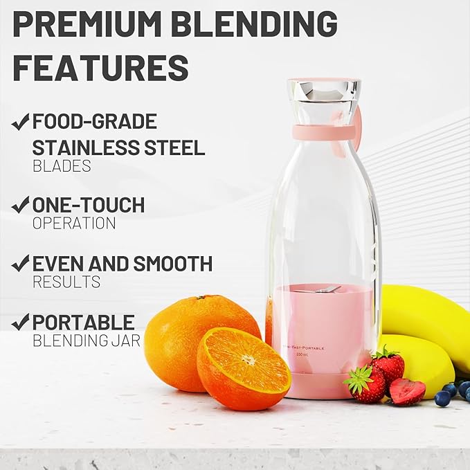 Portable Electric Juice Blender Cup 380ml – Wireless Charging & Built-in Battery