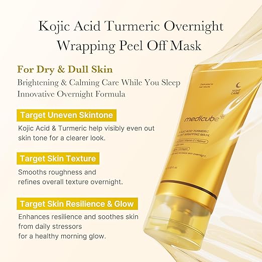 medicube Turmeric Overnight Wrapping Peel Off Mask - Nourishes dull, uneven skin with hydrolyzed collagen for glowing skin and improved elasticity. Korean skincare