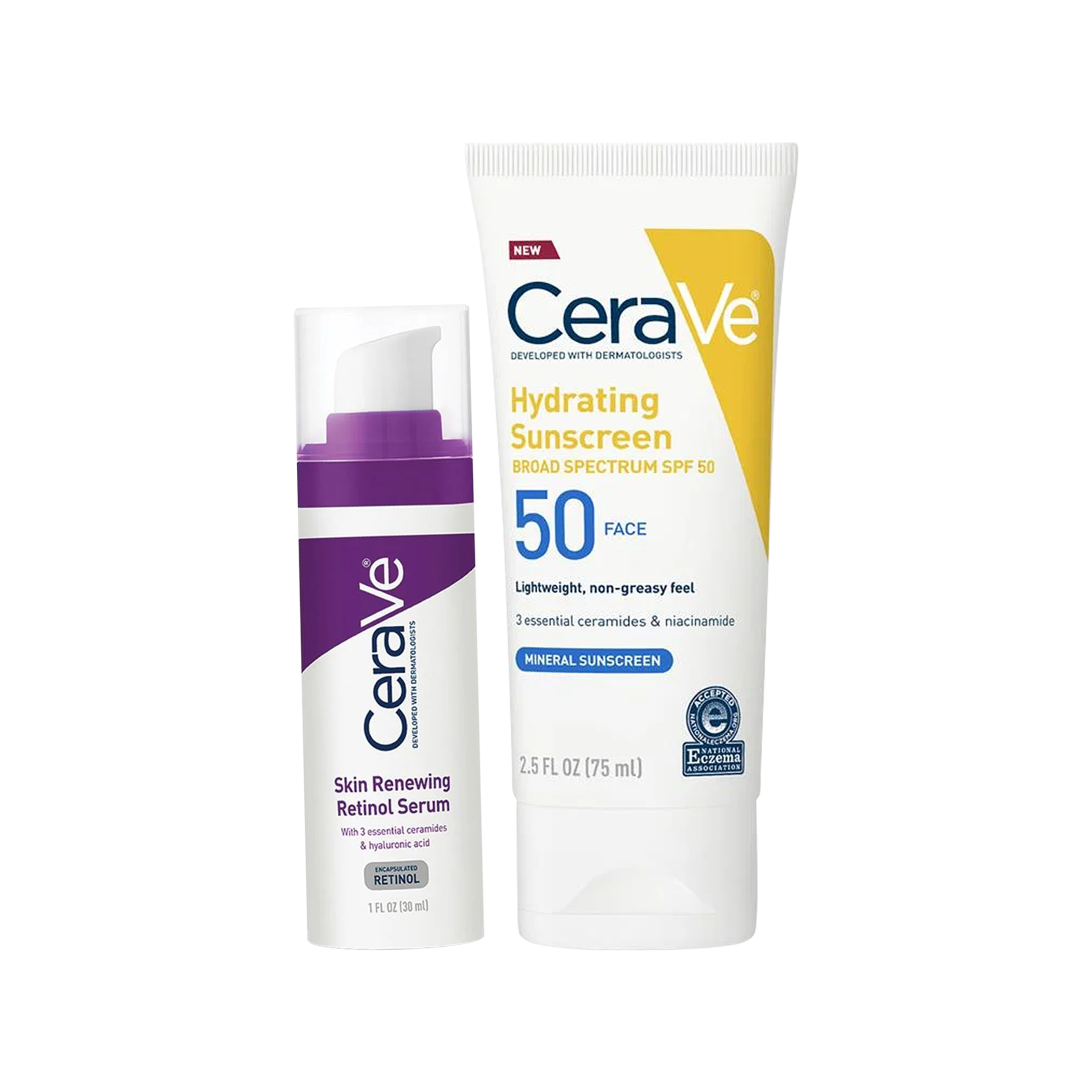 CeraVe "Skin Renewing Retinol Serum" and "Hydrating Mineral Sunscreen Broad Spectrum SPF 50" COMBO