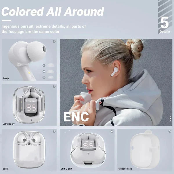 T6 Wireless Earbuds – Bluetooth ENC Noise-Canceling with Mic & LED Case