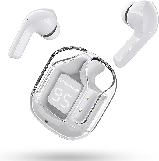 T6 Wireless Earbuds, Bluetooth Headphones with ENC Noise Canceling Translucent Earphones, HiFi Dual Stereo Microphone Mini in-Ear Earbuds with Charging Case and LED Digital Display
