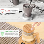 Electric Mixing Kettle & Self-Stirring Coffee Mug – Borosilicate Glass with 55° Constant Temperature Coaster, 400ml